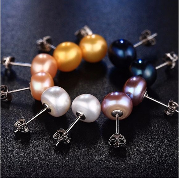 NEW 925 Silver Natural  Pearl Stud Earrings - Picture 5 of 13